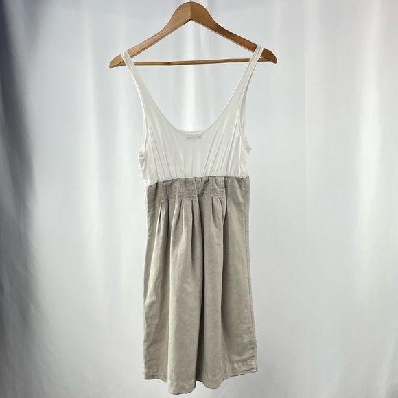 James Perse Standard Colorblock Pocket Tank Dress in White‎ Tan Size Large or 3 - Picture 3 of 6